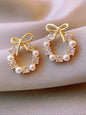 Faux Pearl & Rhinestone Decorated Bow Design Stud Earrings (1 Pair), High Quality Earrings, Elegant Cute Jewelry for Party, Daily Clothing Decor for Girl, Trendy All-match & Exquisite Jewelry for Birthday Gift, Zircon Stud Earrings