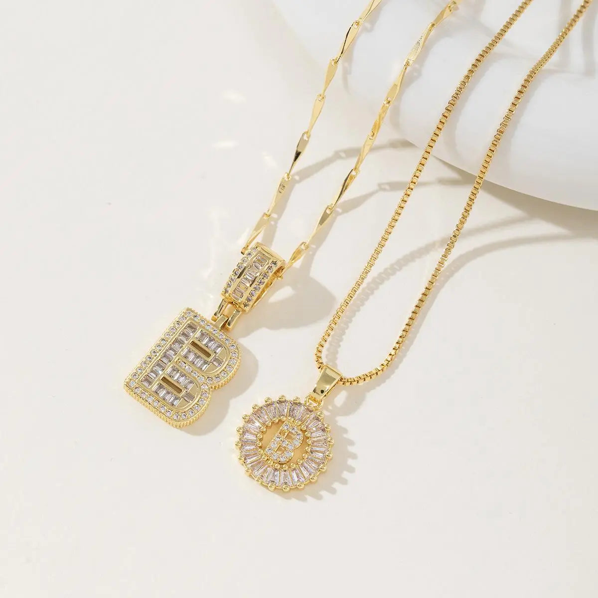 Women's Full diamond Rock sugar 26 letters Pendant Necklace Set Copper with zircon and gold plating Gold‑plated Round shape Flowers Fashion Accessories Layered Jewelry Set