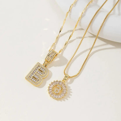 Women's Full diamond Rock sugar 26 letters Pendant Necklace Set Copper with zircon and gold plating Gold‑plated Round shape Flowers Fashion Accessories Layered Jewelry Set