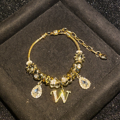 Women's Gold-Tone Mixed Charm Beaded Bracelet - A-Z Initial Letters Available, Fashion Costume Jewelry Gift