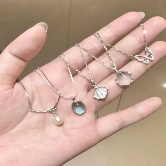 Women's 5-Piece Layered Sweet Summer Moonstone Necklace Set - Minimalist Luxury Dainty Choker, Collarbone Chain, Unique Elegant Jewelry, Versatile Fashion Accessory for Daily Outfits, Special Occasions, Necklaces For Women