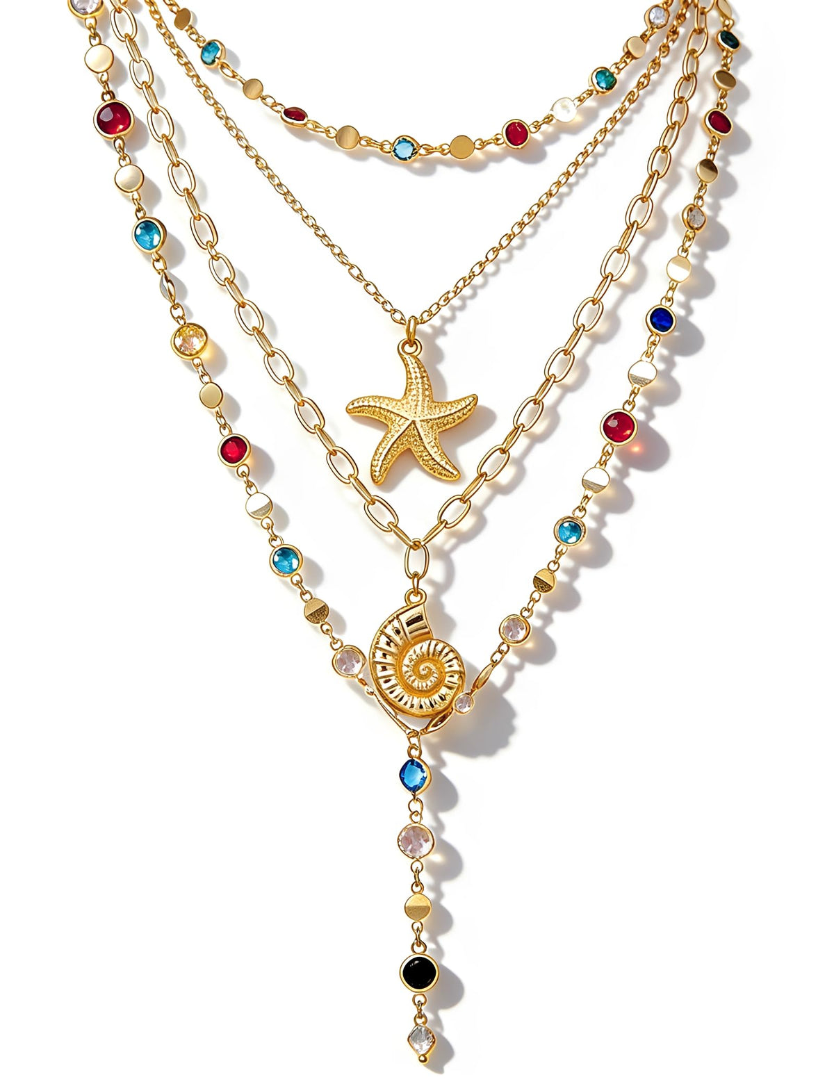 4PCS Layered Gold Cross Necklaces for Women Trendy, Bohemian Bead Pearl Y Long Pendant Necklace Set, Vintage Rosary Necklace Stack Adjustable Length