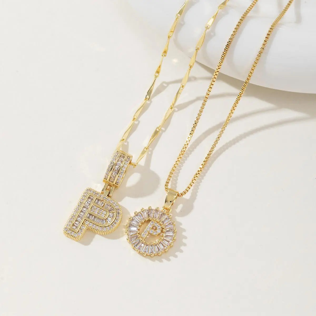 Women's Full diamond Rock sugar 26 letters Pendant Necklace Set Copper with zircon and gold plating Gold‑plated Round shape Flowers Fashion Accessories Layered Jewelry Set