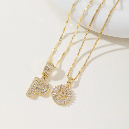 Women's Full diamond Rock sugar 26 letters Pendant Necklace Set Copper with zircon and gold plating Gold‑plated Round shape Flowers Fashion Accessories Layered Jewelry Set