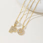 Women's Full diamond Rock sugar 26 letters Pendant Necklace Set Copper with zircon and gold plating Gold‑plated Round shape Flowers Fashion Accessories Layered Jewelry Set