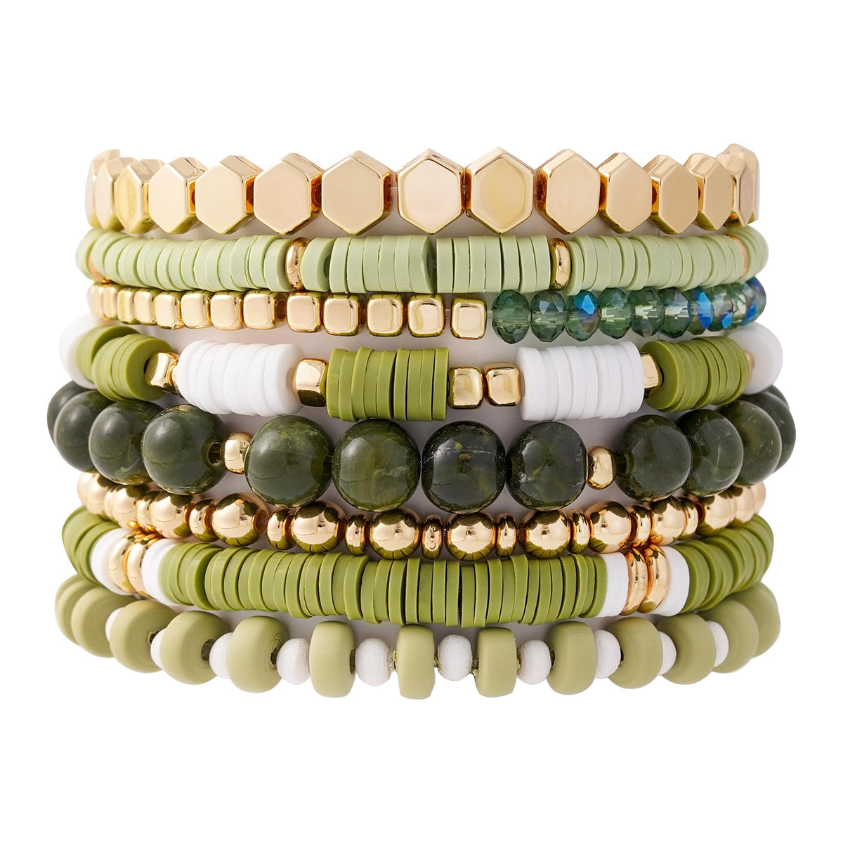 GOOJIDS Surfer Heishi Clay Bead Bracelets for Women Bohemian Stackable Gold Plated Beaded Stretch Bracelets Elastic Layering Friendship Bracelets Set Boho Jewelry