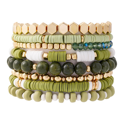 GOOJIDS Surfer Heishi Clay Bead Bracelets for Women Bohemian Stackable Gold Plated Beaded Stretch Bracelets Elastic Layering Friendship Bracelets Set Boho Jewelry