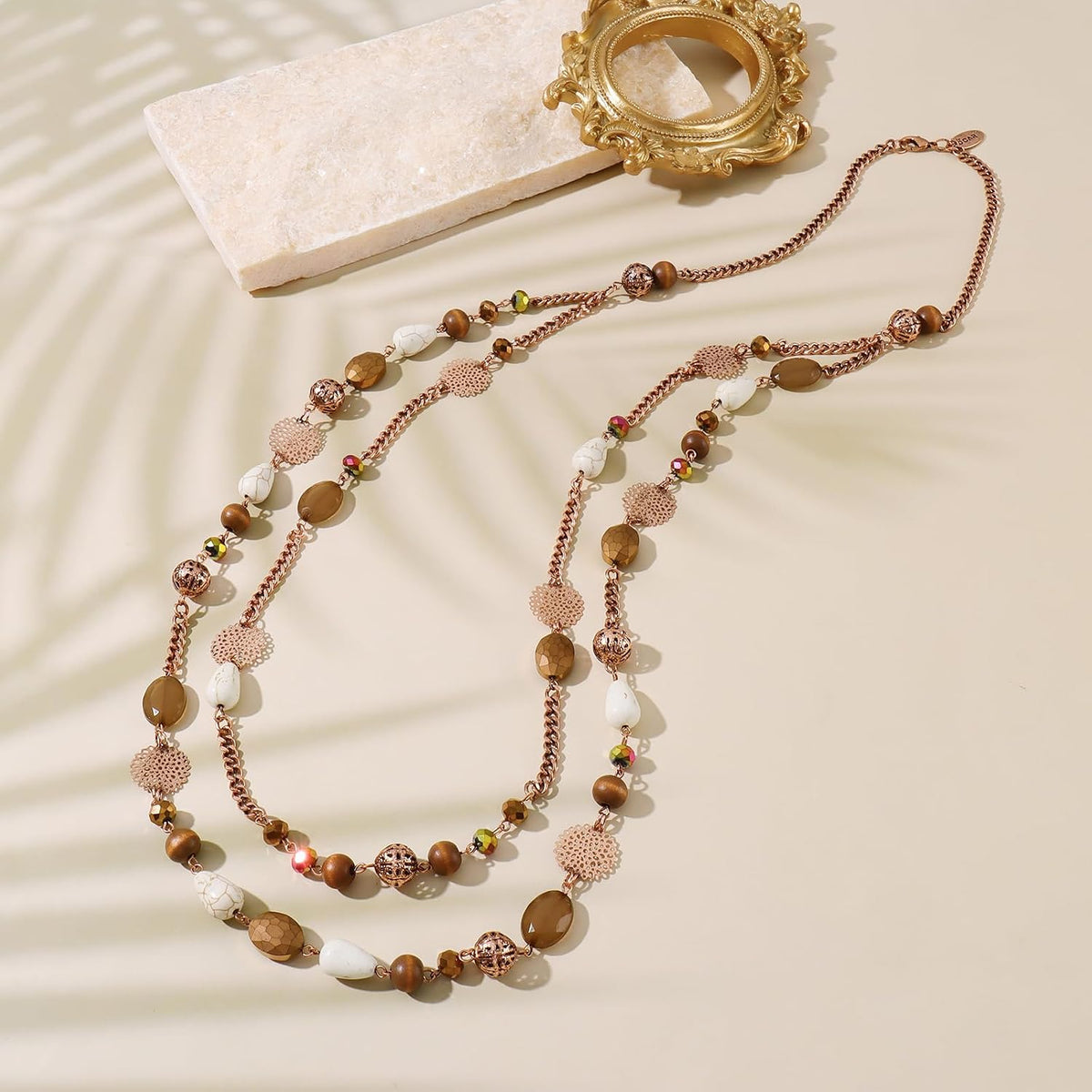 Bocar Long Necklaces for Women Trendy, Boho Layered Crystal Beaded Collar Necklaces for Women, Fashion Statement Necklaces Jewelry