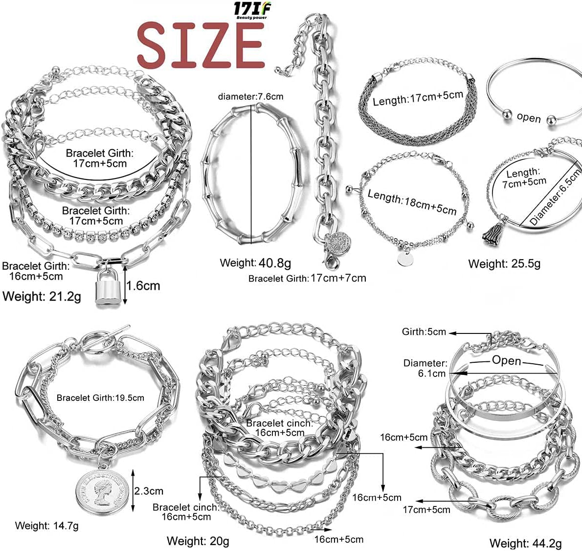 17IF 18-25 PCS(6 Pack) Boho Gold Silver Stackable Bracelets Set for Women
