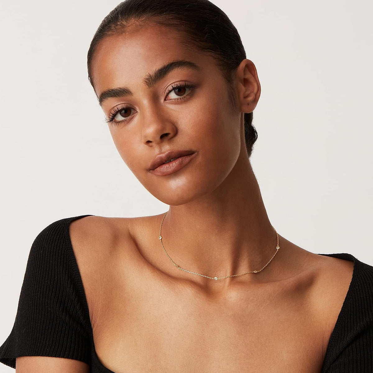 PAVOI Layering Necklace for Women, 14K Gold Plated Station CZ Chain