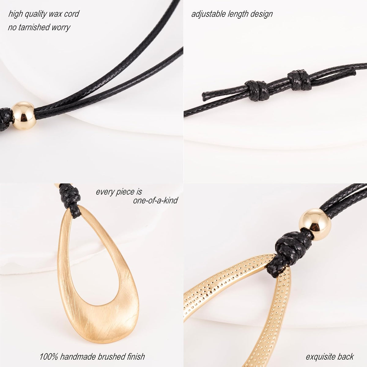 Brushed Gold Plated Classic Teardrop Pendant Long Necklace for Women, Adjustable Length Brown Wax Cord Sweater Chain Fashion Jewelry Gifts