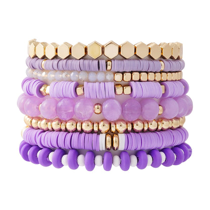 GOOJIDS Surfer Heishi Clay Bead Bracelets for Women Bohemian Stackable Gold Plated Beaded Stretch Bracelets Elastic Layering Friendship Bracelets Set Boho Jewelry