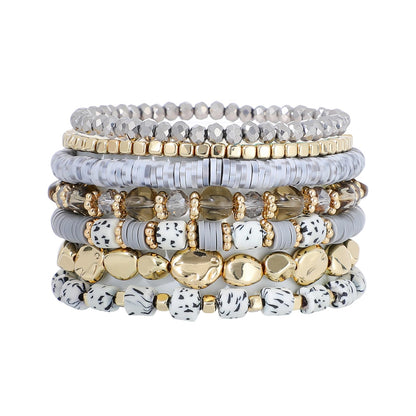 GOOJIDS Surfer Heishi Clay Bead Bracelets for Women Bohemian Stackable Gold Plated Beaded Stretch Bracelets Elastic Layering Friendship Bracelets Set Boho Jewelry