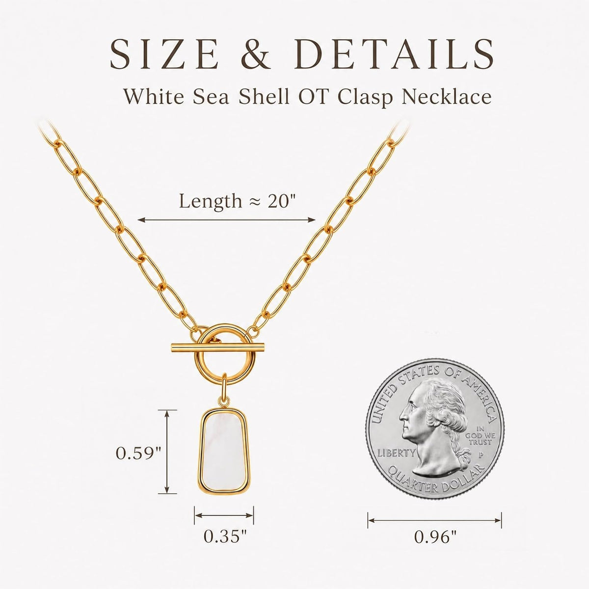 18K Gold Necklace for Women Trendy White Natural Shells Toggle Clasp