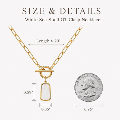 18K Gold Necklace for Women Trendy White Natural Shells Toggle Clasp