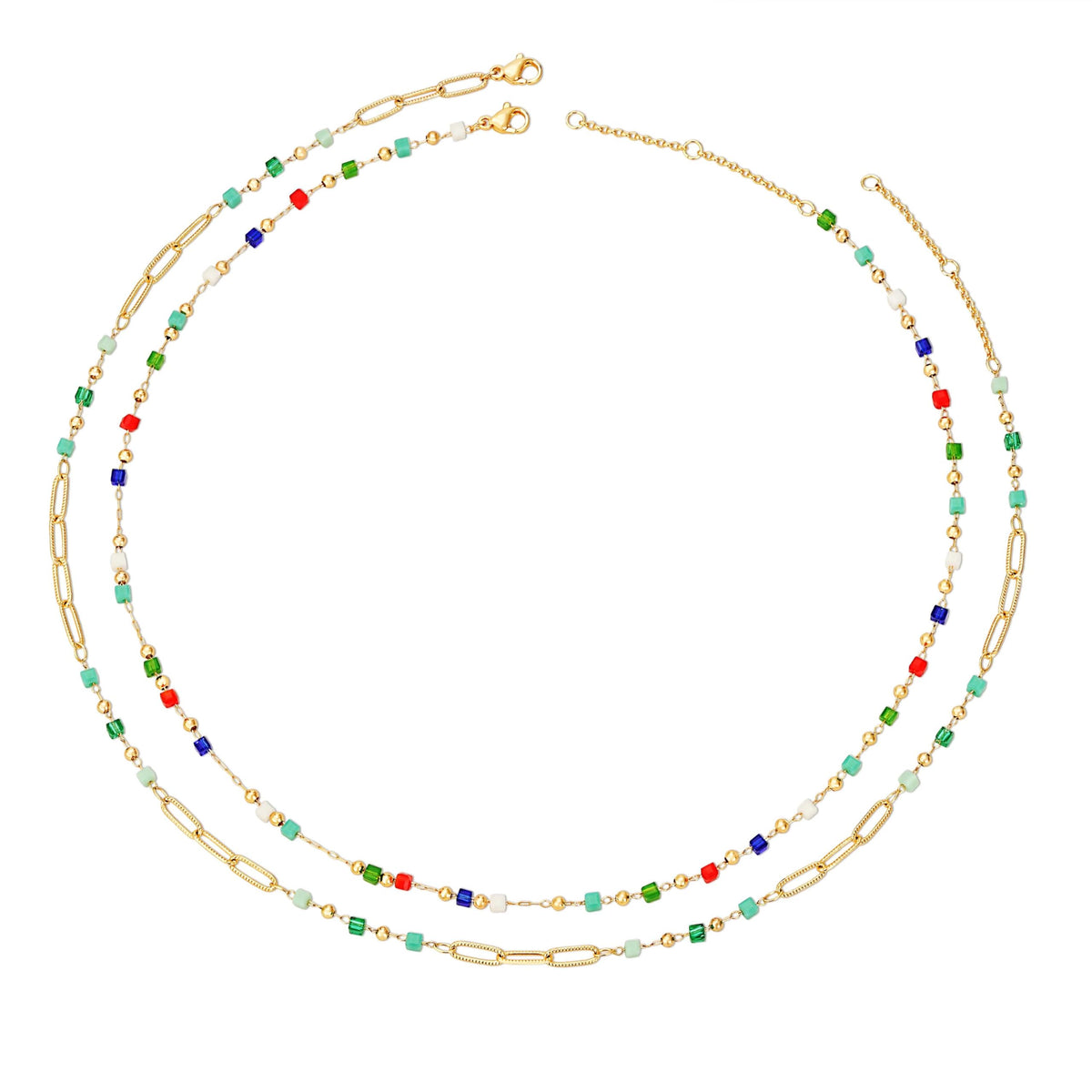 MTMY Beaded Necklaces for Women 14K Gold Plated Dainty Colorful Green/Rose Beaded Pearl Choker Necklace Delicate Boho Choker Necklace Jewelry Gift