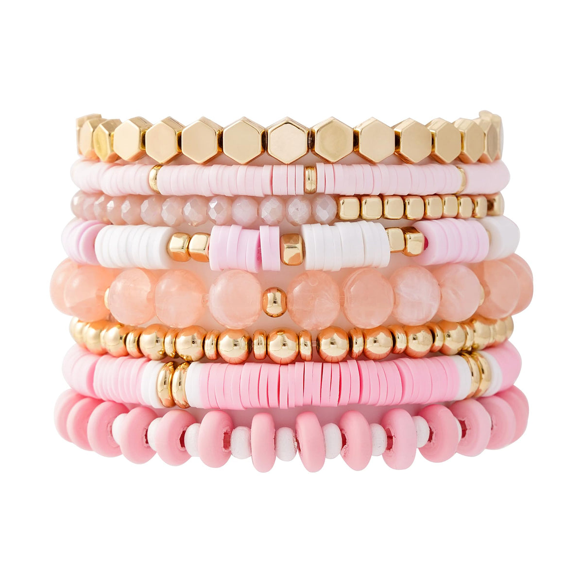 GOOJIDS Surfer Heishi Clay Bead Bracelets for Women Bohemian Stackable Gold Plated Beaded Stretch Bracelets Elastic Layering Friendship Bracelets Set Boho Jewelry