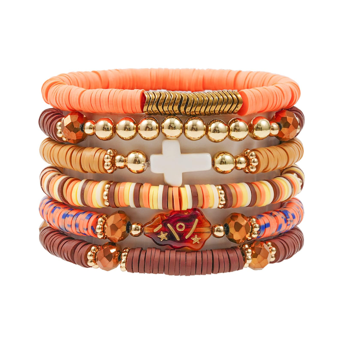 GOOJIDS Surfer Heishi Clay Bead Bracelets for Women Bohemian Stackable Gold Plated Beaded Stretch Bracelets Elastic Layering Friendship Bracelets Set Boho Jewelry