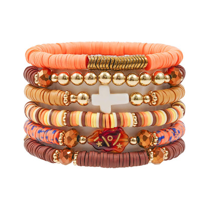 GOOJIDS Surfer Heishi Clay Bead Bracelets for Women Bohemian Stackable Gold Plated Beaded Stretch Bracelets Elastic Layering Friendship Bracelets Set Boho Jewelry