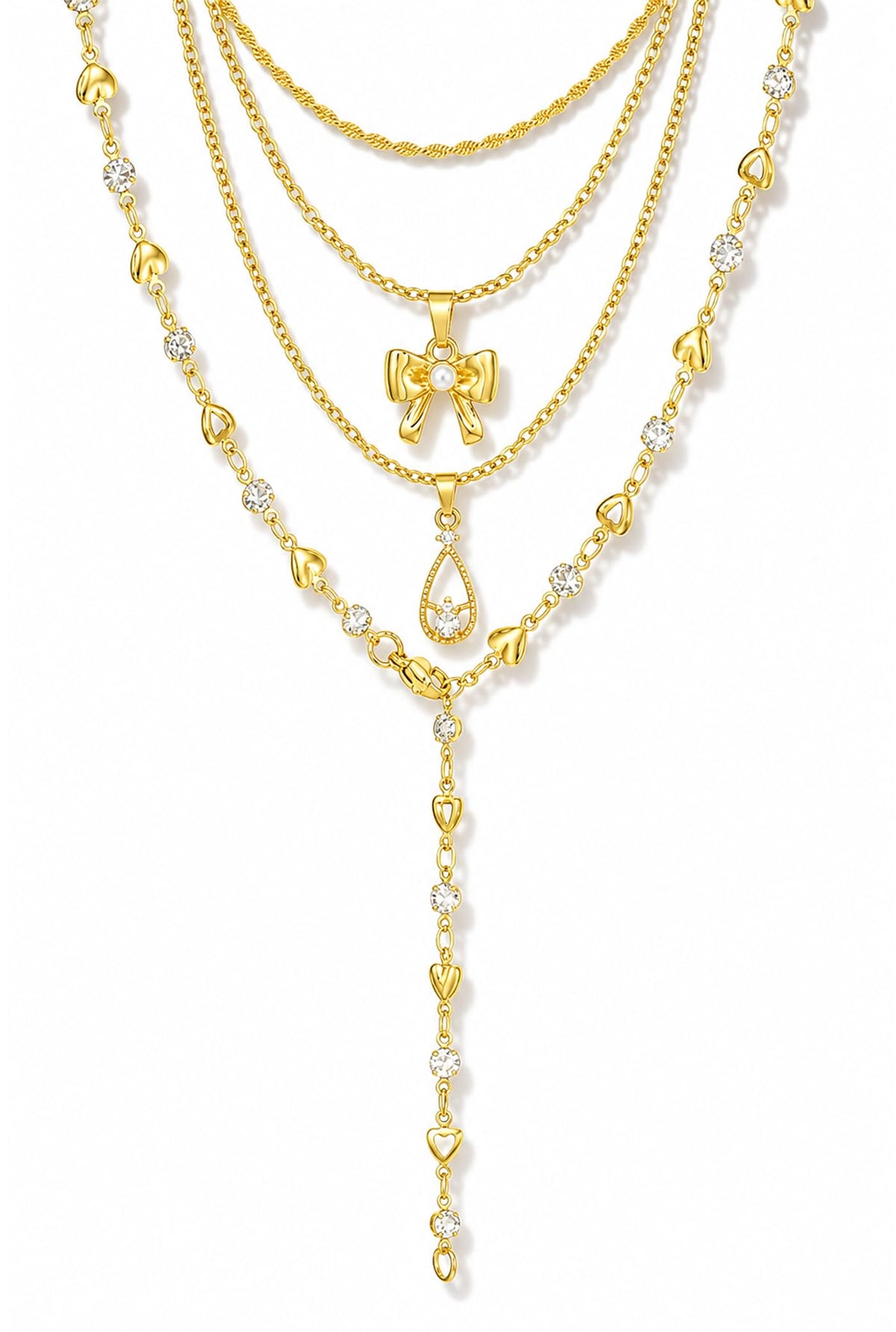 4PCS Layered Gold Cross Necklaces for Women Trendy, Bohemian Bead Pearl Y Long Pendant Necklace Set, Vintage Rosary Necklace Stack Adjustable Length