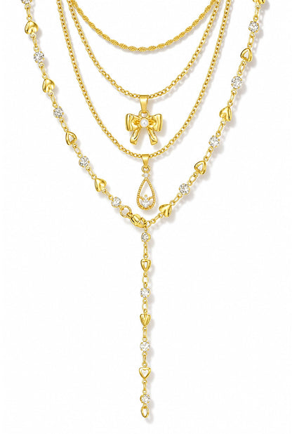 4PCS Layered Gold Cross Necklaces for Women Trendy, Bohemian Bead Pearl Y Long Pendant Necklace Set, Vintage Rosary Necklace Stack Adjustable Length