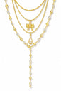 4PCS Layered Gold Cross Necklaces for Women Trendy, Bohemian Bead Pearl Y Long Pendant Necklace Set, Vintage Rosary Necklace Stack Adjustable Length