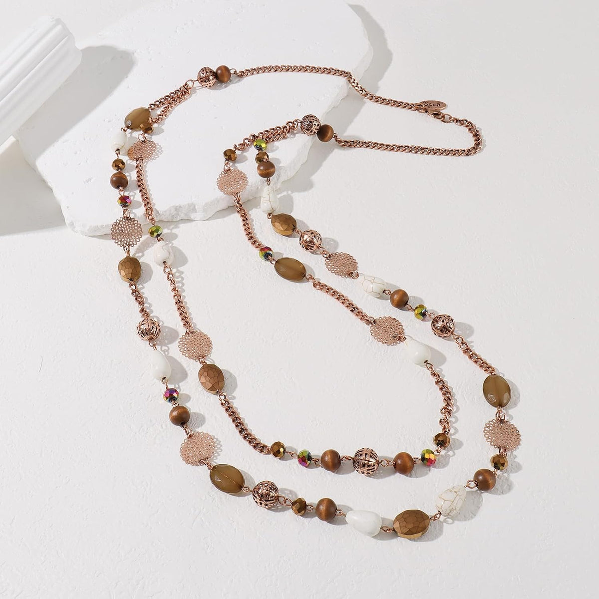Bocar Long Necklaces for Women Trendy, Boho Layered Crystal Beaded Collar Necklaces for Women, Fashion Statement Necklaces Jewelry