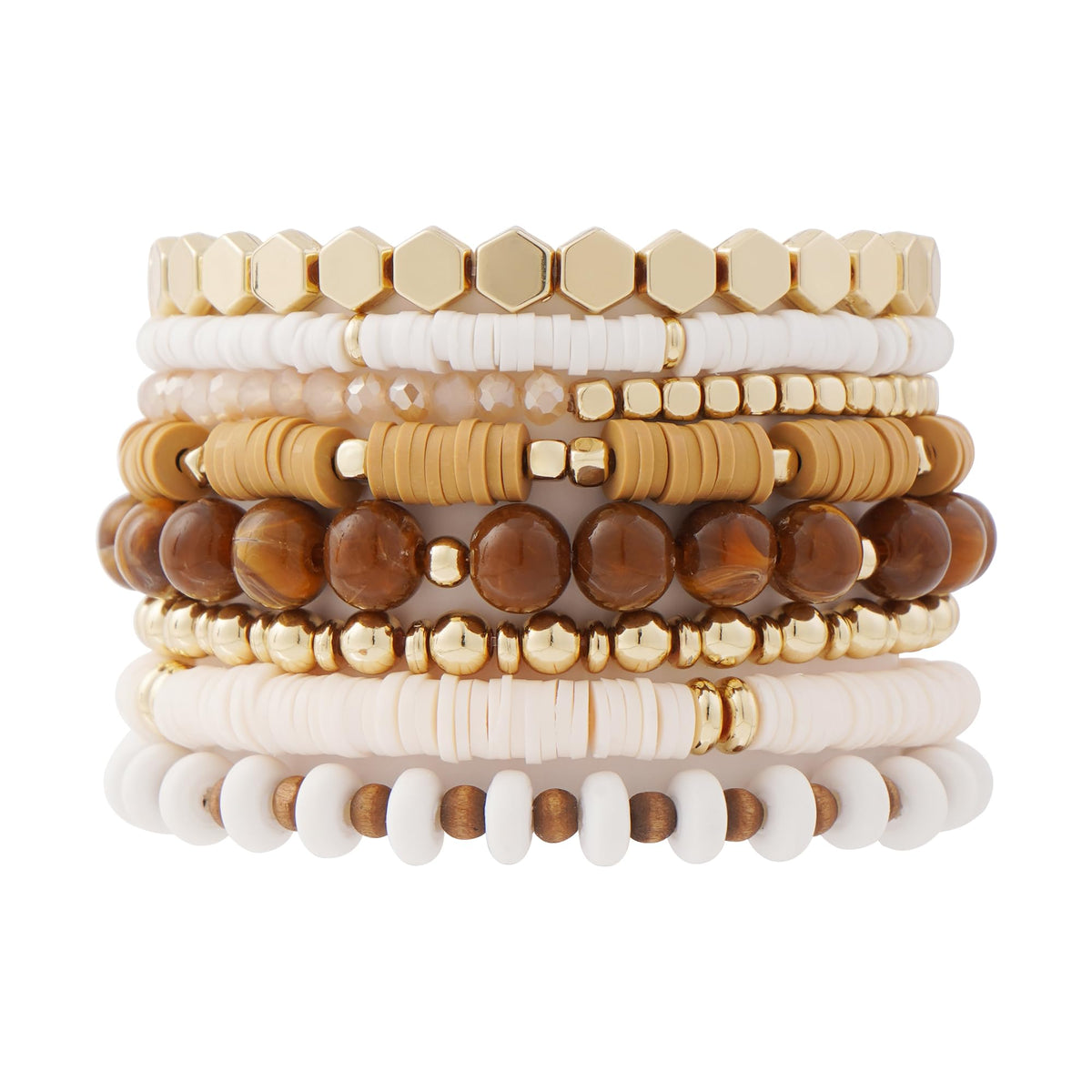 GOOJIDS Surfer Heishi Clay Bead Bracelets for Women Bohemian Stackable Gold Plated Beaded Stretch Bracelets Elastic Layering Friendship Bracelets Set Boho Jewelry