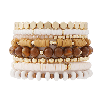 GOOJIDS Surfer Heishi Clay Bead Bracelets for Women Bohemian Stackable Gold Plated Beaded Stretch Bracelets Elastic Layering Friendship Bracelets Set Boho Jewelry