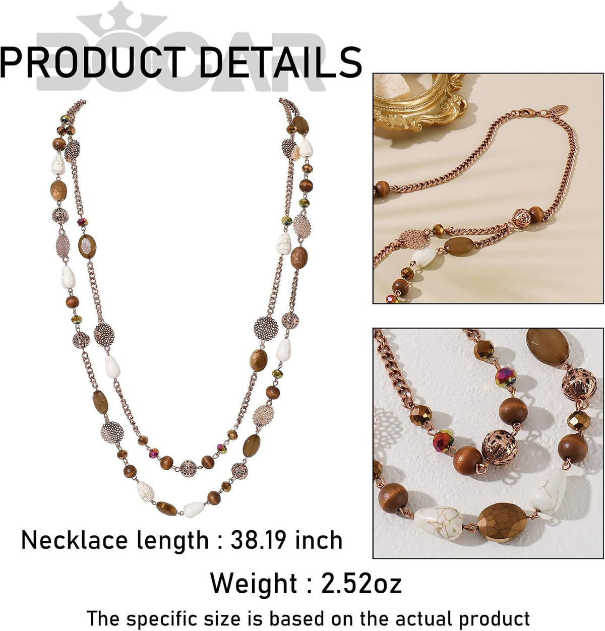 Bocar Long Necklaces for Women Trendy, Boho Layered Crystal Beaded Collar Necklaces for Women, Fashion Statement Necklaces Jewelry