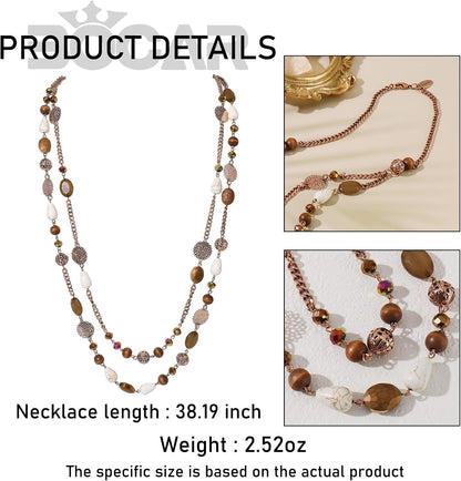 Bocar Long Necklaces for Women Trendy, Boho Layered Crystal Beaded Collar Necklaces for Women, Fashion Statement Necklaces Jewelry