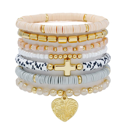 GOOJIDS Surfer Heishi Clay Bead Bracelets for Women Bohemian Stackable Gold Plated Beaded Stretch Bracelets Elastic Layering Friendship Bracelets Set Boho Jewelry