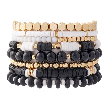 GOOJIDS Surfer Heishi Clay Bead Bracelets for Women Bohemian Stackable Gold Plated Beaded Stretch Bracelets Elastic Layering Friendship Bracelets Set Boho Jewelry