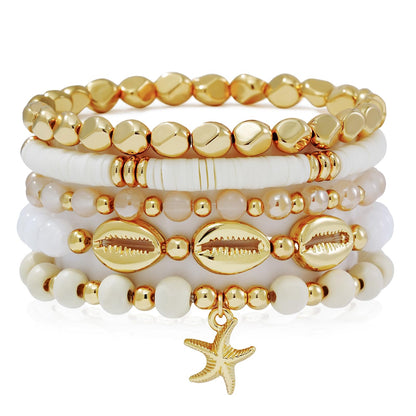 GOOJIDS Surfer Heishi Clay Bead Bracelets for Women Bohemian Stackable Gold Plated Beaded Stretch Bracelets Elastic Layering Friendship Bracelets Set Boho Jewelry