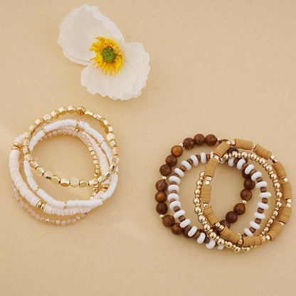 GOOJIDS Surfer Heishi Clay Bead Bracelets for Women Bohemian Stackable Gold Plated Beaded Stretch Bracelets Elastic Layering Friendship Bracelets Set Boho Jewelry