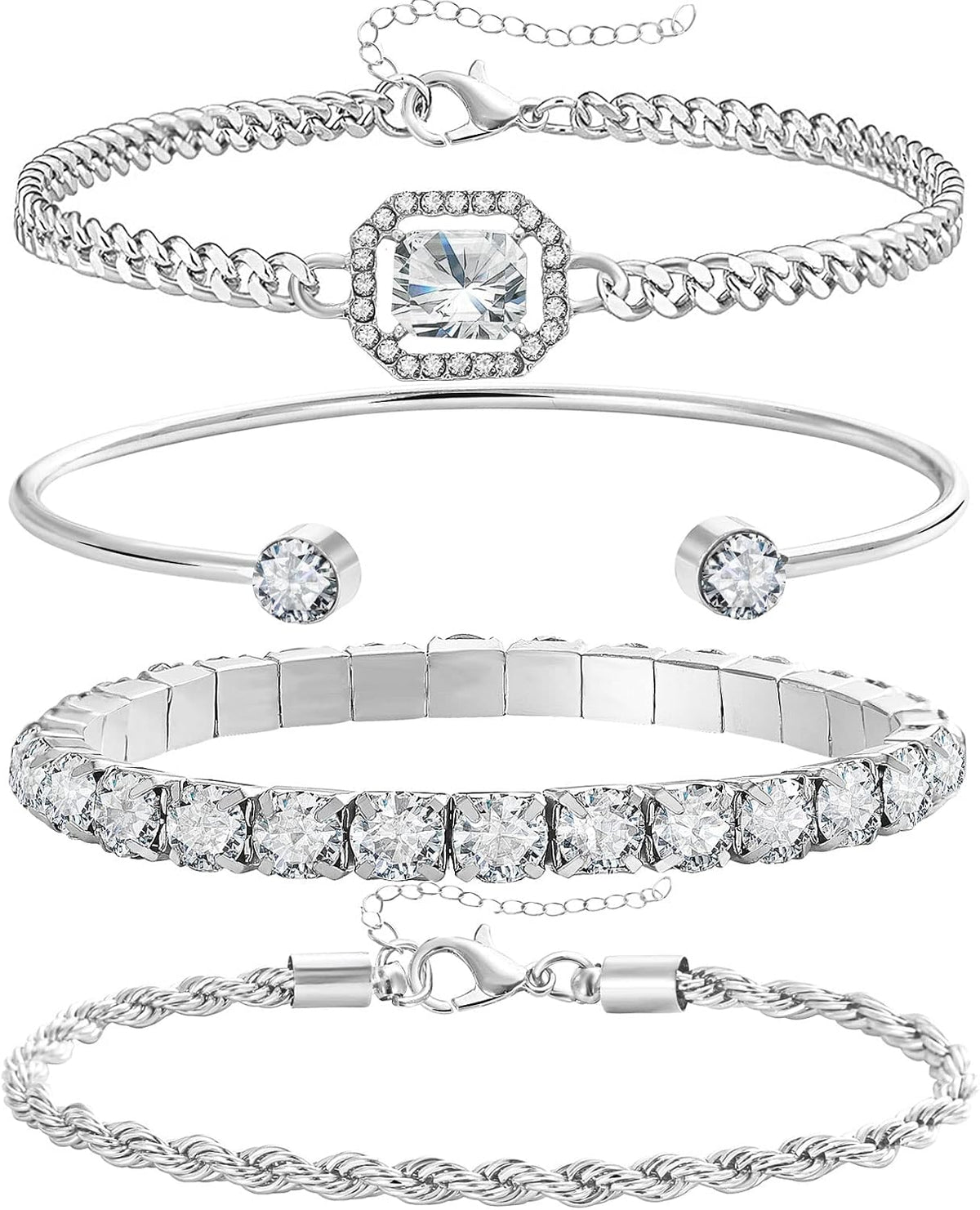 17IF 4 Pcs Dainty Gold Silver Bracelets Set for Women, 14K Plated Link