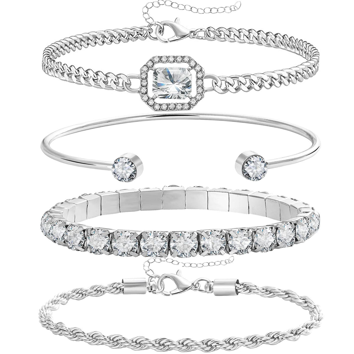 17IF 4 Pcs Dainty Gold Silver Bracelets Set for Women, 14K Plated Link