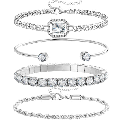 17IF 4 Pcs Dainty Gold Silver Bracelets Set for Women, 14K Plated Link