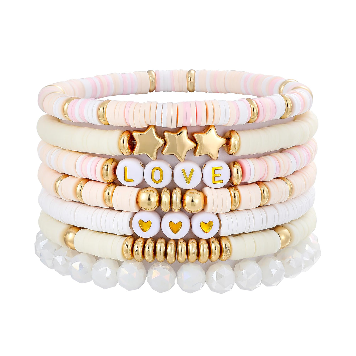GOOJIDS Surfer Heishi Clay Bead Bracelets for Women Bohemian Stackable Gold Plated Beaded Stretch Bracelets Elastic Layering Friendship Bracelets Set Boho Jewelry