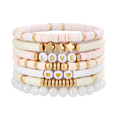 GOOJIDS Surfer Heishi Clay Bead Bracelets for Women Bohemian Stackable Gold Plated Beaded Stretch Bracelets Elastic Layering Friendship Bracelets Set Boho Jewelry