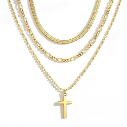 4PCS Layered Gold Cross Necklaces for Women Trendy, Bohemian Bead Pearl Y Long Pendant Necklace Set, Vintage Rosary Necklace Stack Adjustable Length