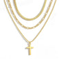 4PCS Layered Gold Cross Necklaces for Women Trendy, Bohemian Bead Pearl Y Long Pendant Necklace Set, Vintage Rosary Necklace Stack Adjustable Length
