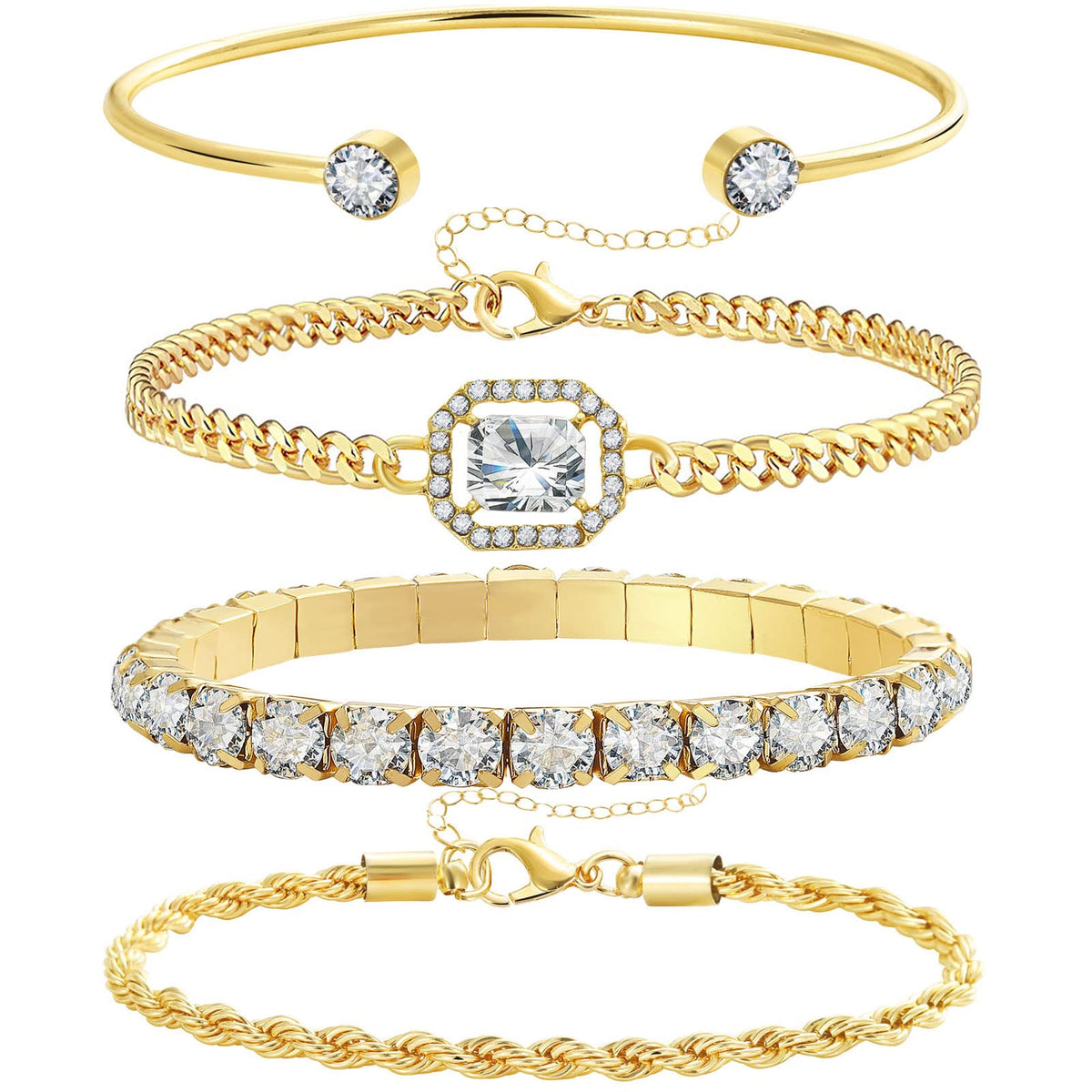 17IF 4 Pcs Dainty Gold Silver Bracelets Set for Women, 14K Plated Link