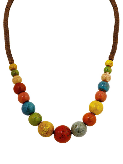 MINACHI Hippie Boho Colorful Ceramic Round Beads Strand Necklace, Bohemian Fashion Statement Jewelry Gift for Women
