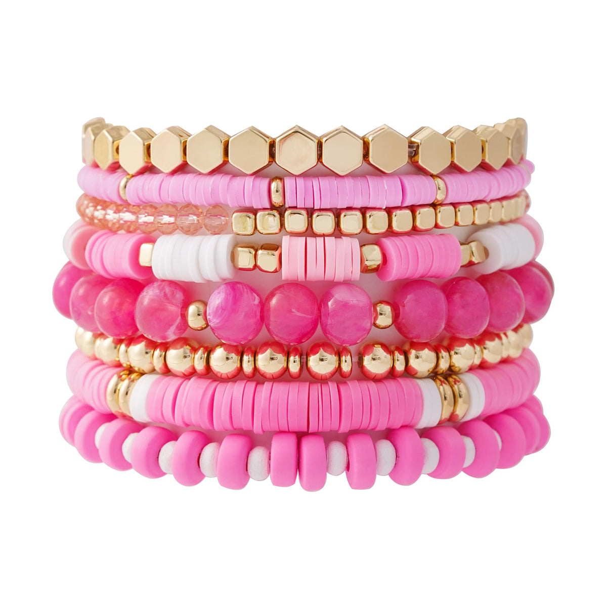 GOOJIDS Surfer Heishi Clay Bead Bracelets for Women Bohemian Stackable Gold Plated Beaded Stretch Bracelets Elastic Layering Friendship Bracelets Set Boho Jewelry
