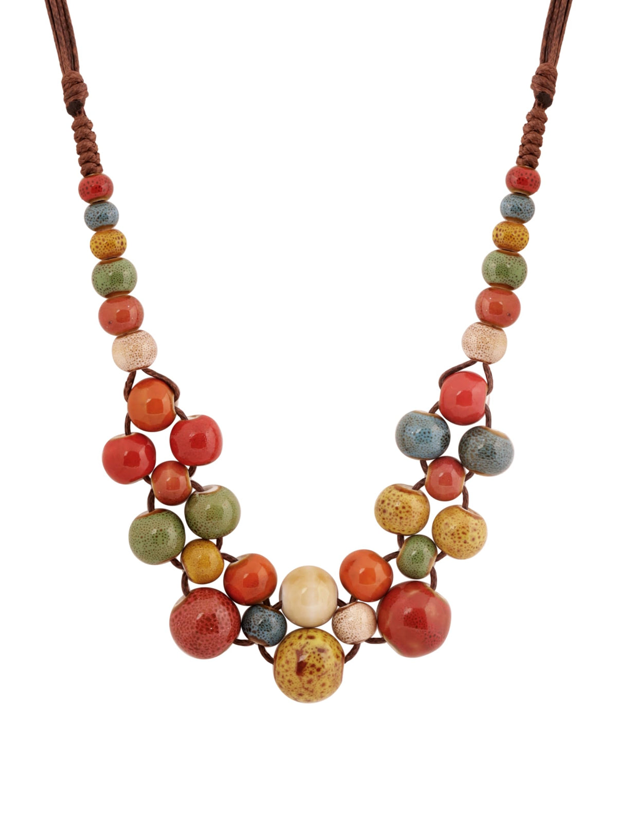 MINACHI Hippie Boho Colorful Ceramic Round Beads Strand Necklace, Bohemian Fashion Statement Jewelry Gift for Women