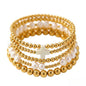 14K Gold Plated Pearl Beaded Cross Bracelets Stack Set for Women,Stretch Boho Colorful Christian Beads Ball Jewelry Friendship Summer Trendy Gift