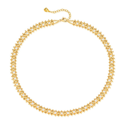 MTMY Beaded Necklaces for Women 14K Gold Plated Dainty Colorful Green/Rose Beaded Pearl Choker Necklace Delicate Boho Choker Necklace Jewelry Gift