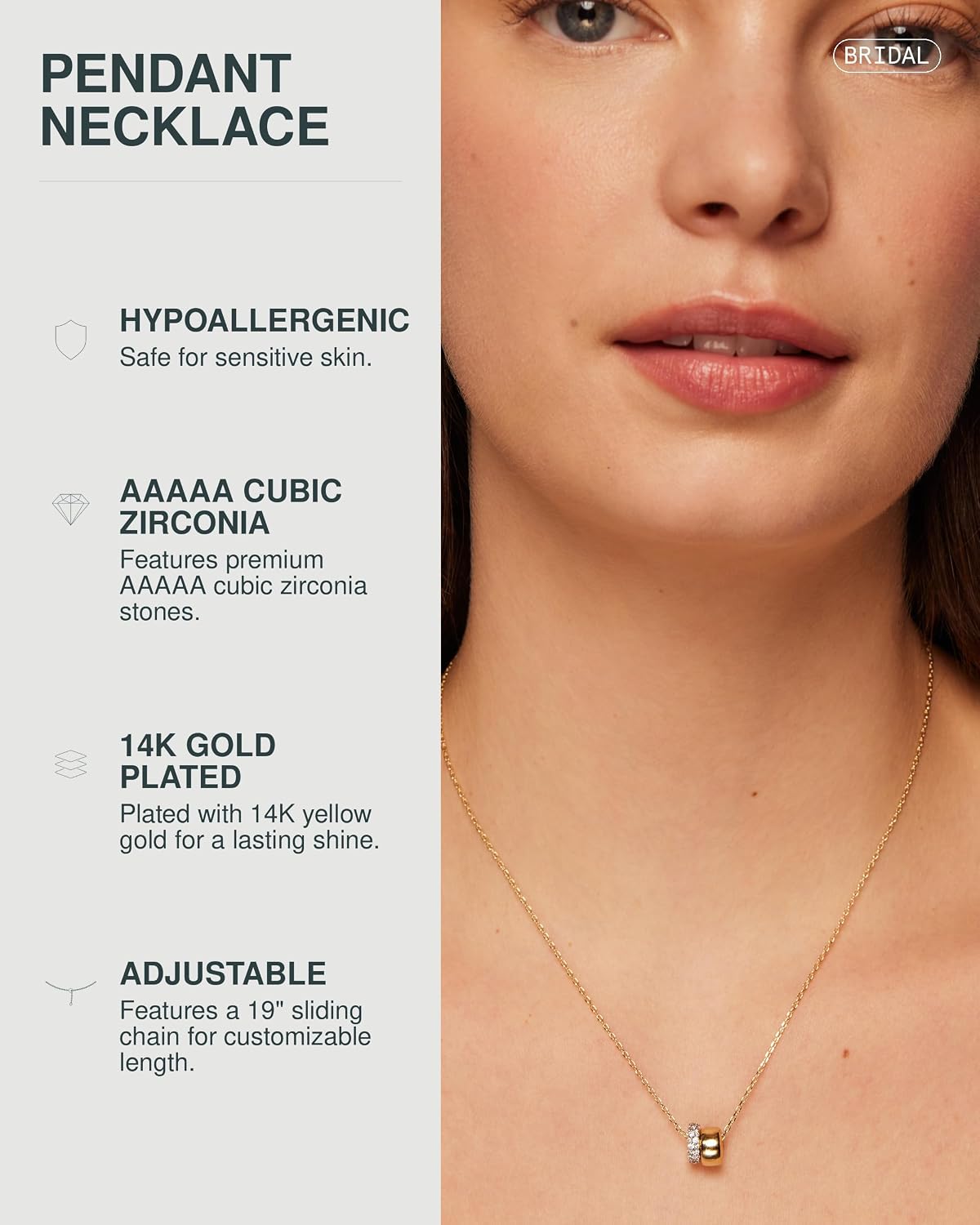 PAVOI 14K Gold Plated Pendant Necklace for Women, CZ Rondelle Pendants