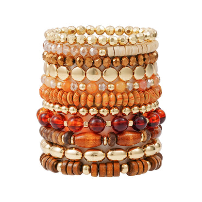 GOOJIDS Surfer Heishi Clay Bead Bracelets for Women Bohemian Stackable Gold Plated Beaded Stretch Bracelets Elastic Layering Friendship Bracelets Set Boho Jewelry